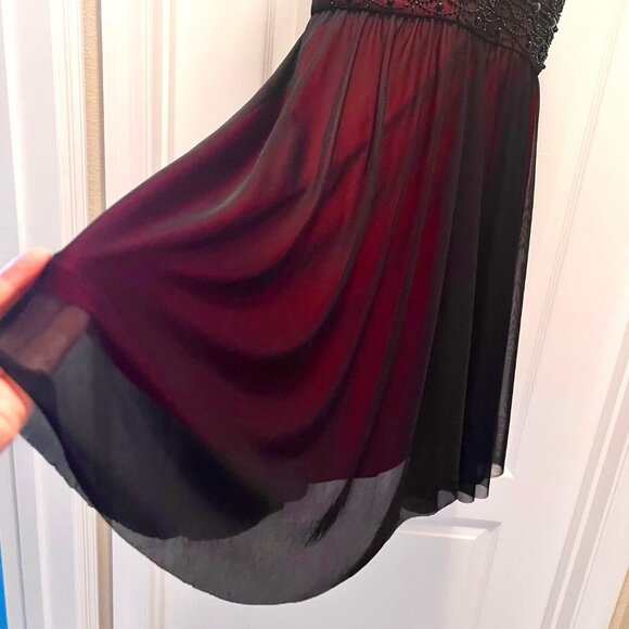 Jessica Howard Beaded/Sequins Waistline-Black Sheer/Red Lining-Size 12P-Formal - Picture 7 of 15